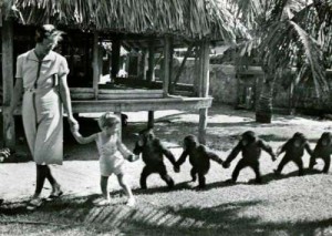 child walking monkeys