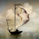 The face of the sail is full of wind, but the water is glassy and without a single whitecap. Ah! how I love the surreal.