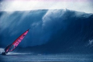 The first windsurf session at Pipeline on Oahu's North Shore.