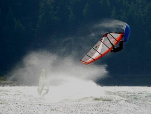 JP throws buckets of powdery spray on a massive push loop in strong winds.