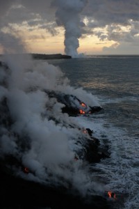 The sea's passion is so great that she spits fire at the sky.