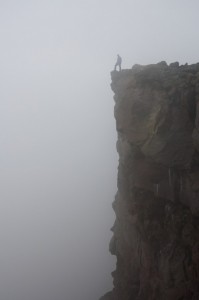 The Wanderer sees the flat boredom of the world sublimate into the Romantic-- held impossibly high, supported even by the fog.