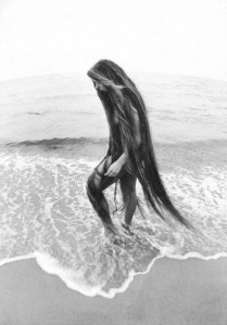 Godiva of the Sea... but in protest of what? .... btw, the phrase "peeping tom" comes from the Lady Godiva legend-- poor Tom spied on the Lady in her naked protest and was struck blind.